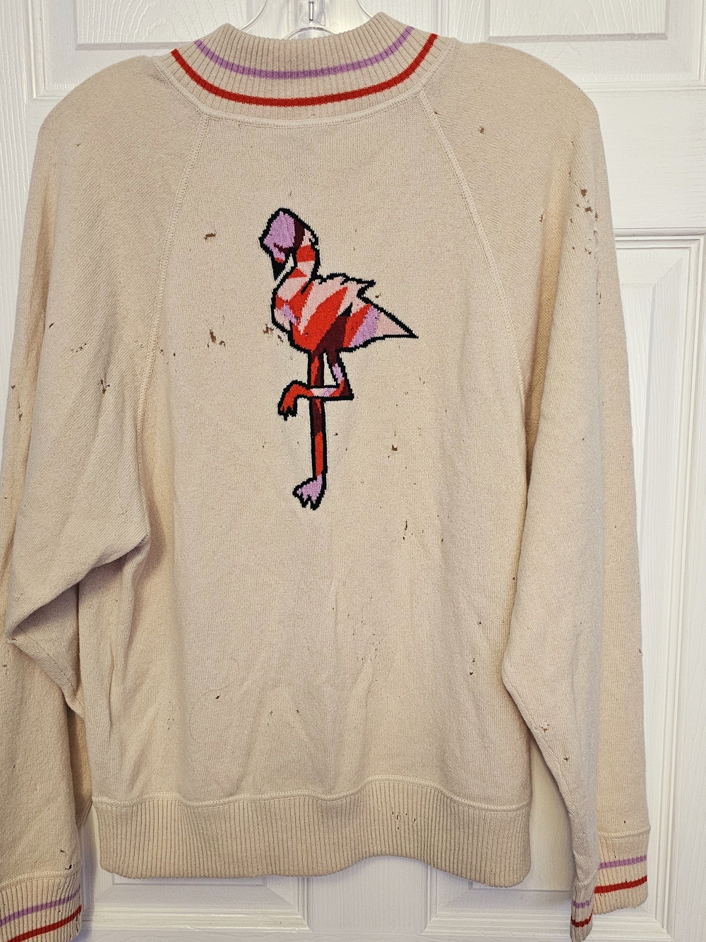Love Cream Sweater with Pink & Red Flamingo Motif
